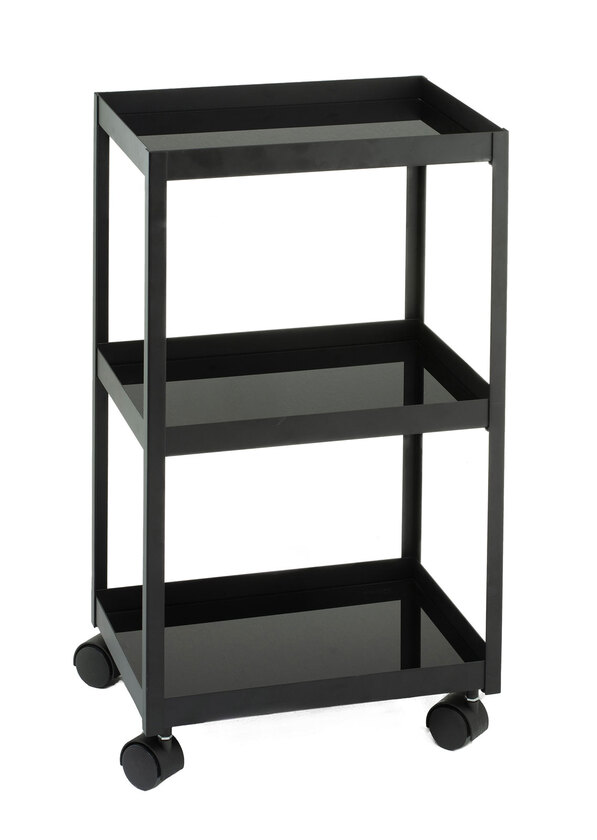 Servierwagen 40 x 72 cm Edelstahl schwarz matt/Glasböden
