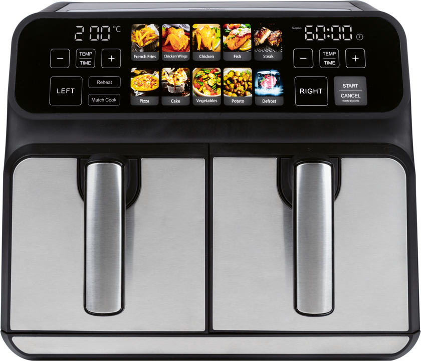 ProfiCook Doppel-Heißluft-Fritteuse Edelstahl 35 x 38 x 32 cm Schwarz/Silberfarbig