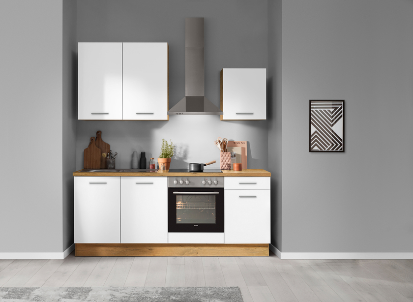 Küchenzeile Weiss/Eiche Vintage NB ca. 210cm