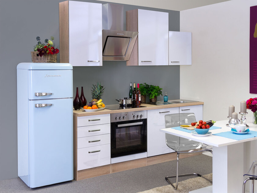 Küchenblock G-220-1701-012-Valero Weiß Hochglanz/Eiche Sonoma Nachbildung 220 cm