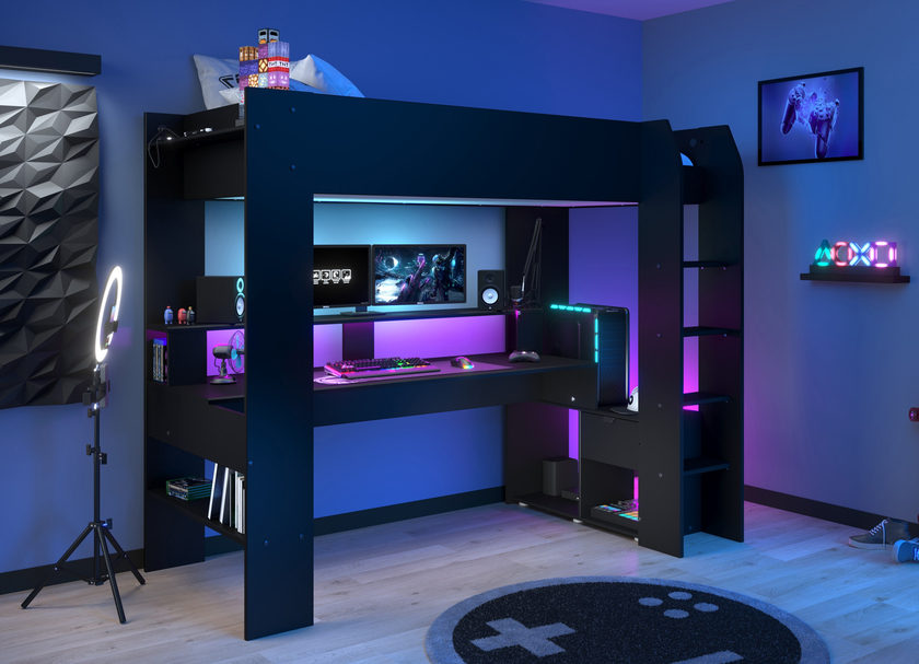 Parisot Gaming-Hochbett mit LED-Beleuchtung schwarz