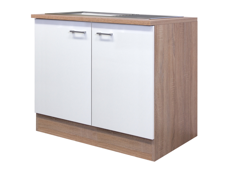 Spülenunterschrank  Samoa 100 x 85 x 60 cm Weiß/Sonoma Eiche Dekor inkl. Spüle