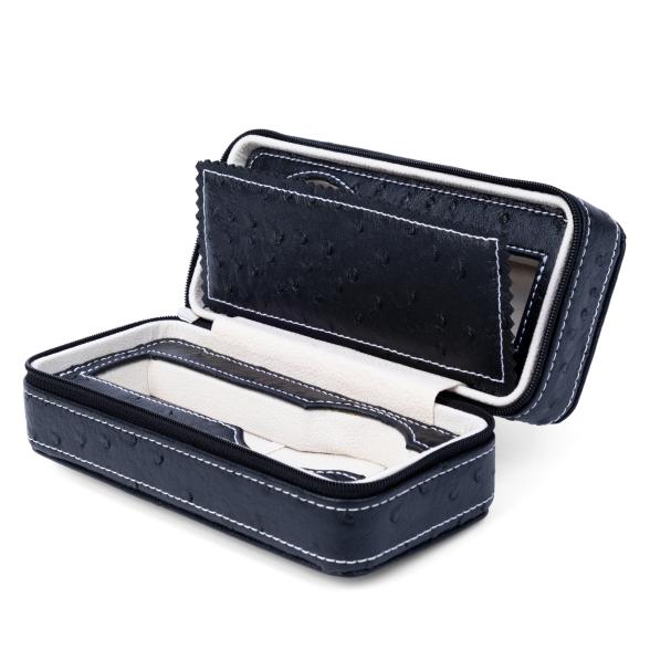 Reiseetui für 2 Uhren, Straußenprägung schwarz