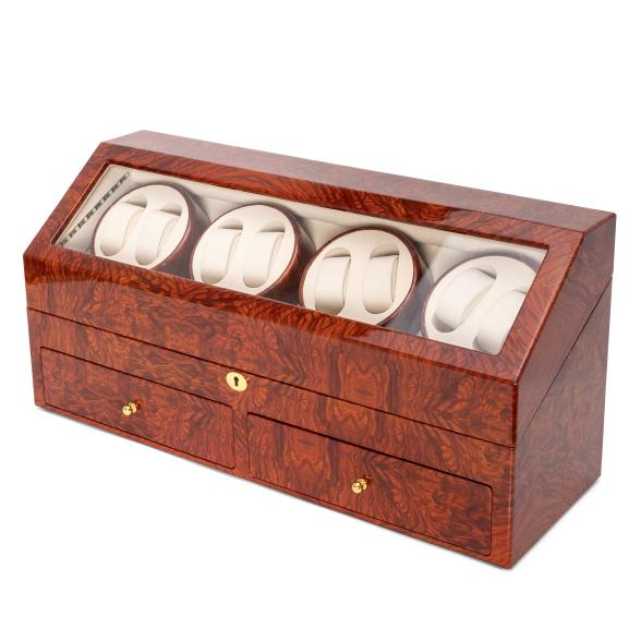 8er Uhrenbeweger 'Kubus, LED, Rosewood, Samt beige