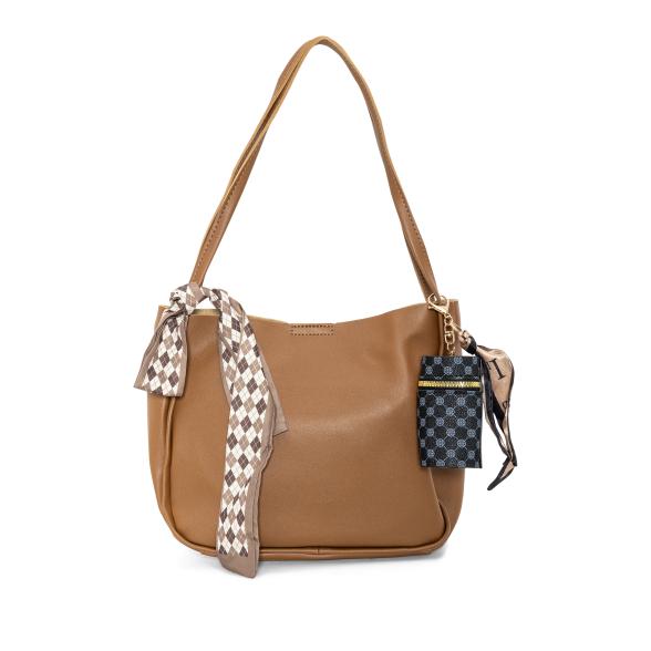 Handtasche mit Anhänger, camel
