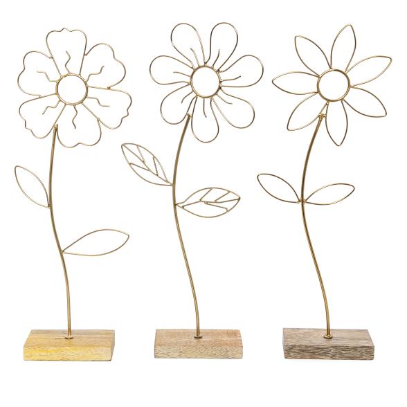 3 Deko-Blüten auf Holz