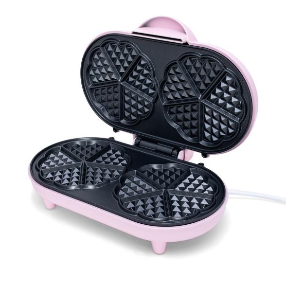 Bestron Doppel-Herz Waffeleisen, rosa