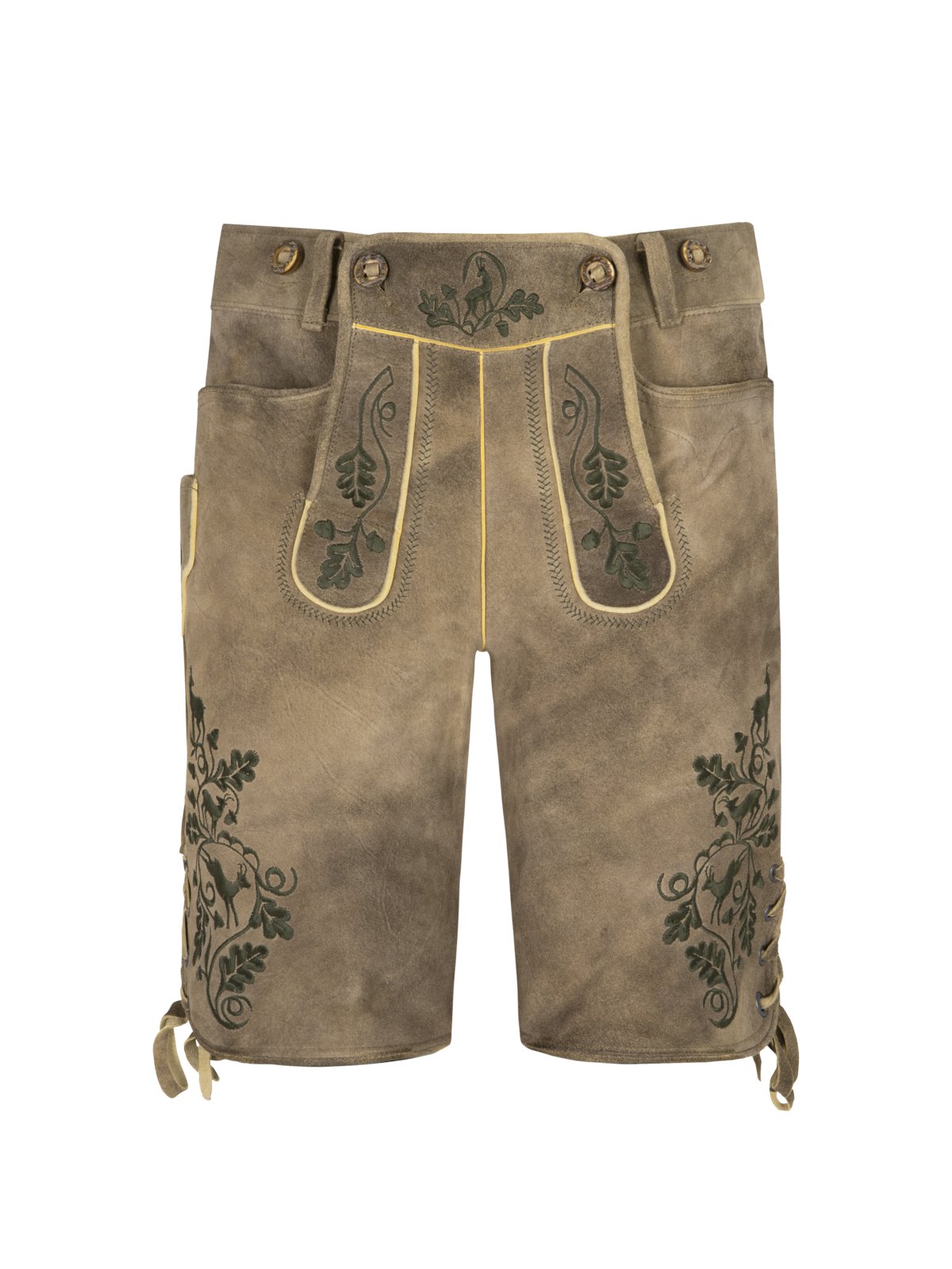 Meindl Lederhose Max mit olivfarbenen Stickereien in 46