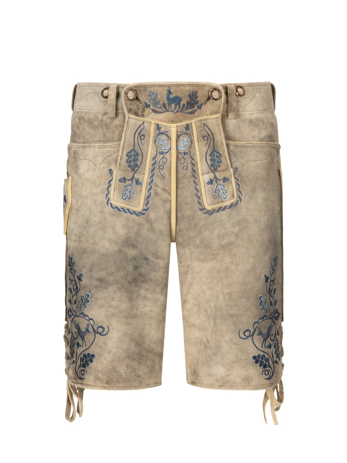 Meindl Fürstenried Lederhose aus Hirschleder, blau Stick in 44