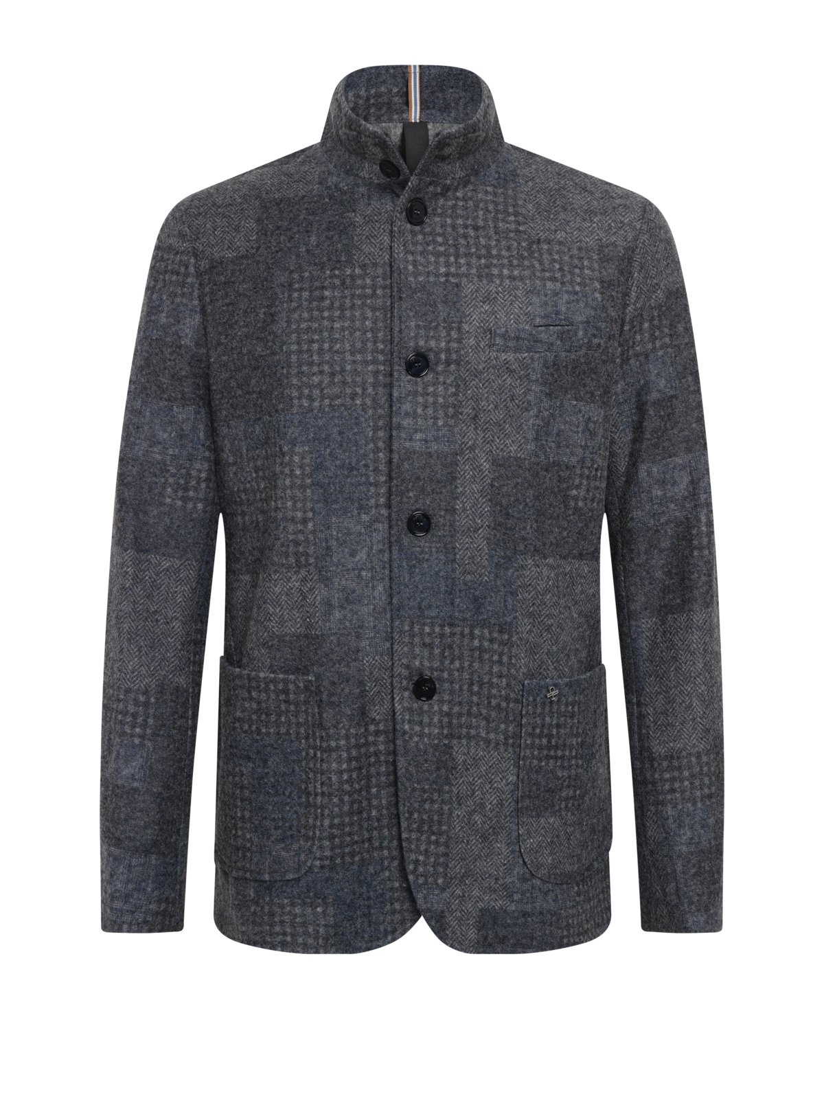 Distretto Softes Casual-Sakko mit Patchworkmuster und Stehkragen in 46