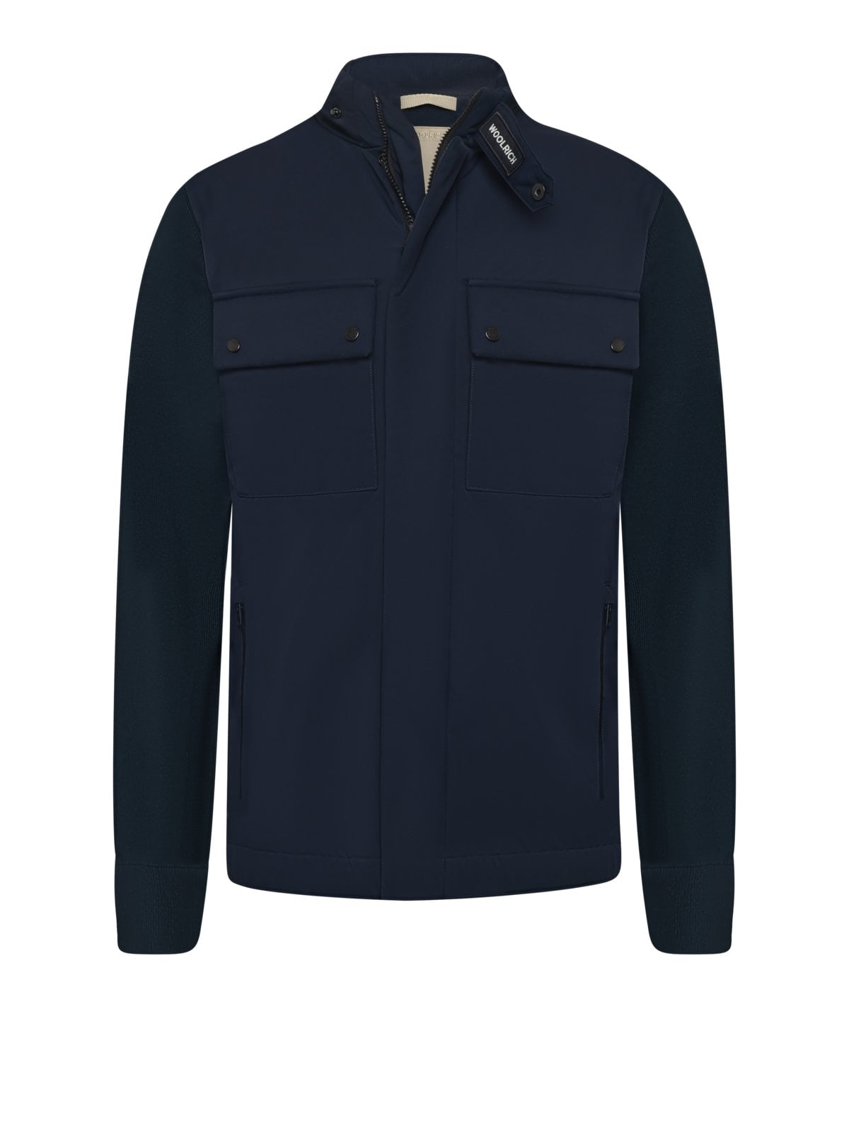 Woolrich Zweilagige Hybridjacke Melton Blue mit Brusttaschen in M