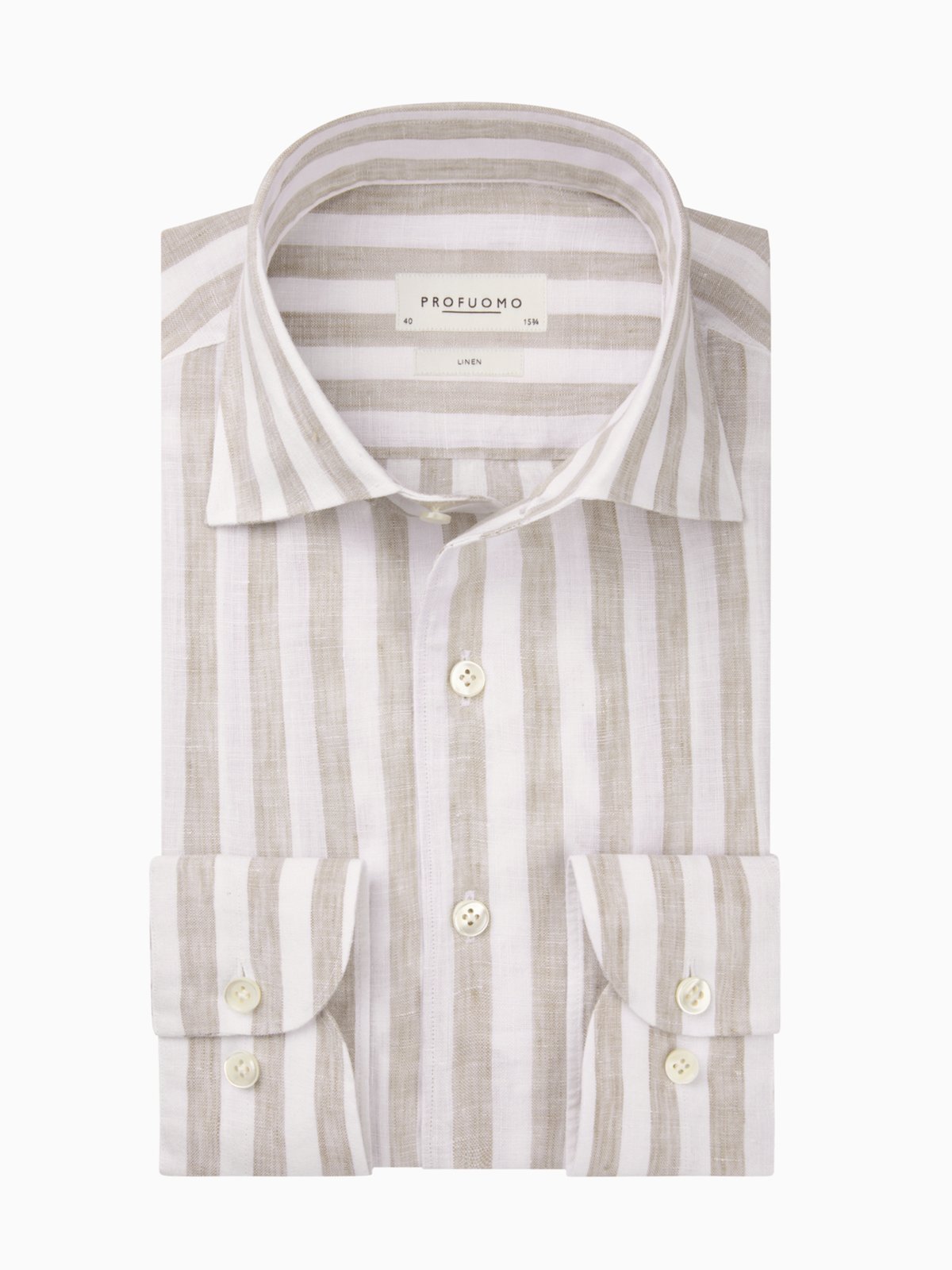 Profuomo Leinenhemd mit Blockstreifen und One Piece Collar, Slim Fit in 38