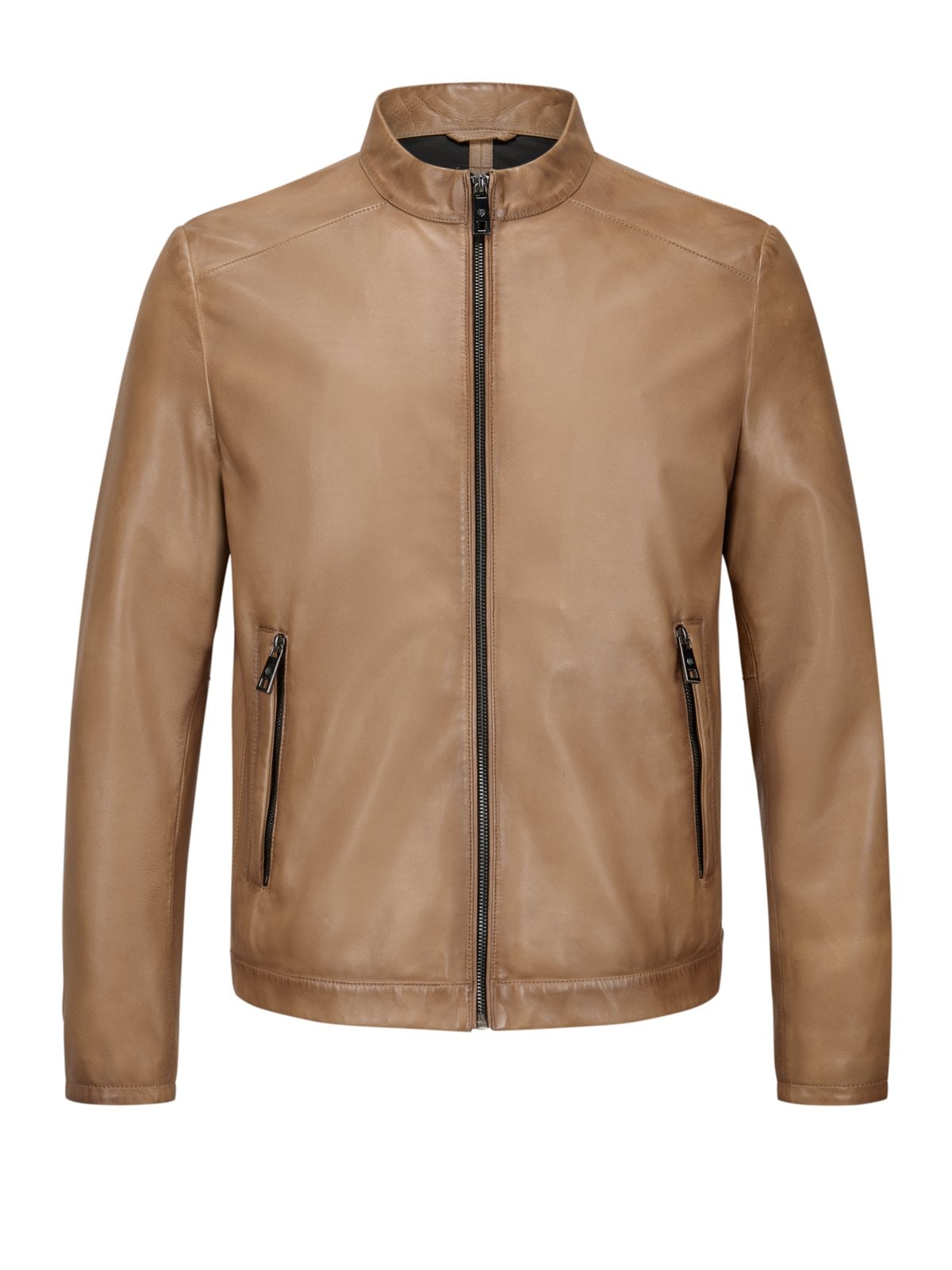 Milestone Lederjacke MSErnesto aus Lammnappa in Biker-Optik mit Stehkragen in 50
