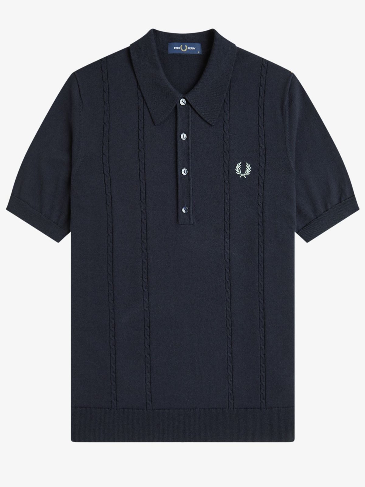 Fred Perry Feinstrick-Poloshirt mit Zopfmuster und Logo-Aufnäher in S