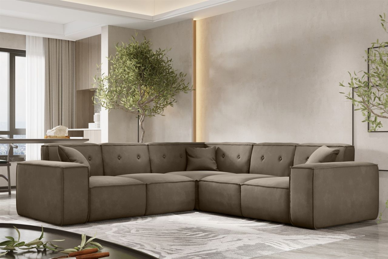 Ecksofa Designersofa CESINA in Stoff Opera Velvet Taupe Seite Universal
