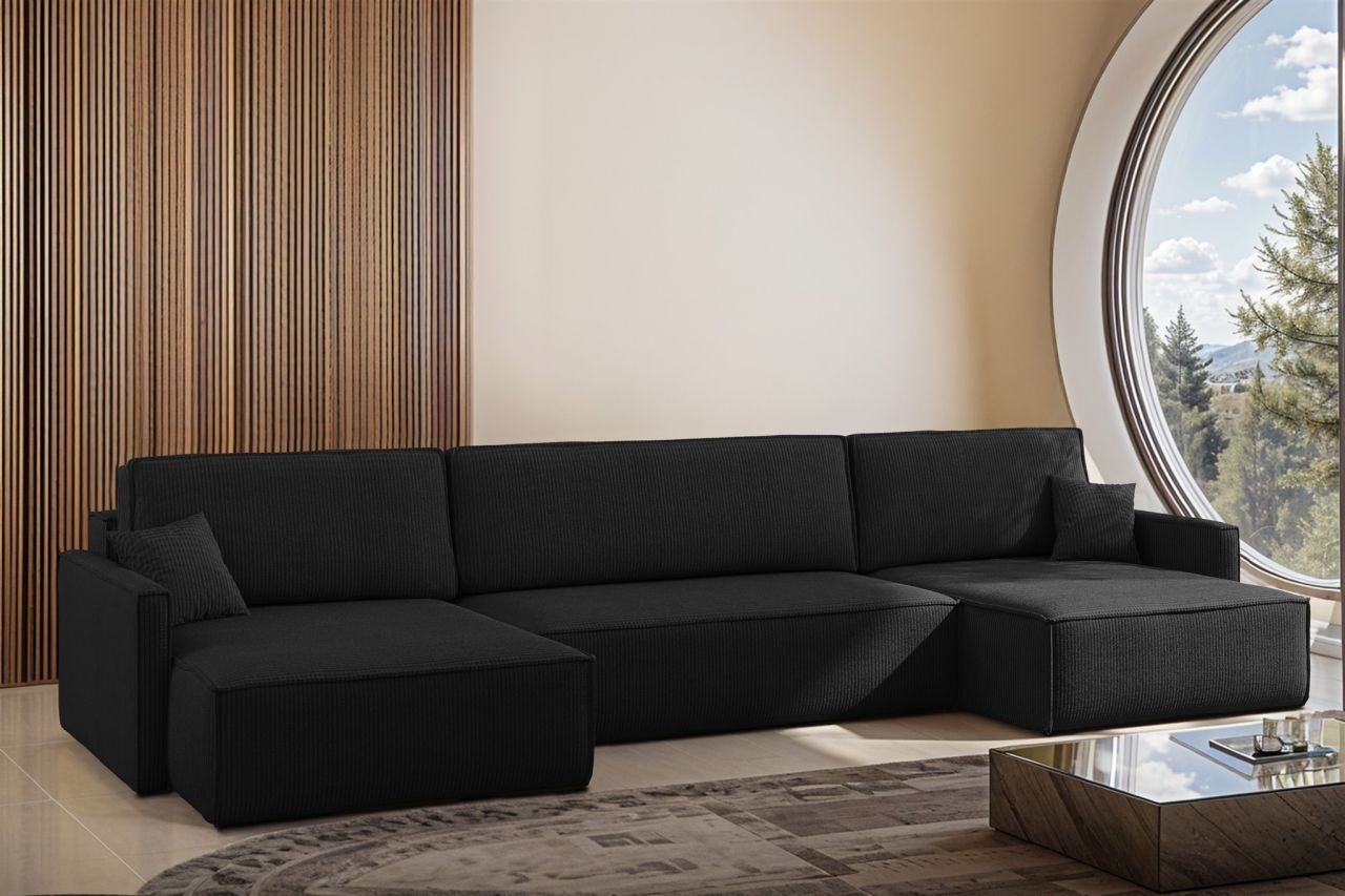 Wohnlandschaft mit Schlaffunktion Sofa LOUIS Stoff Scala Dunkelanthrazit