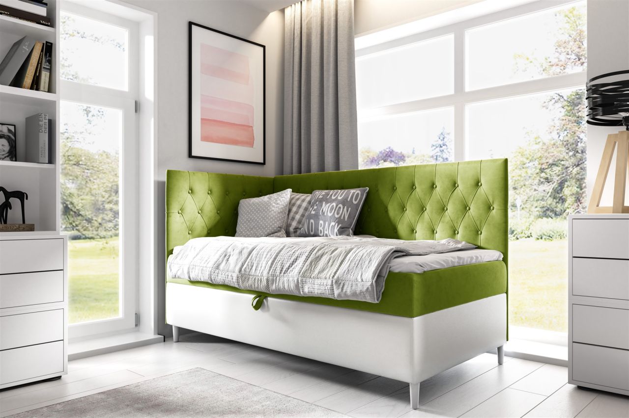 Boxspringbett Gästebett Kinderbett FINJA Nr.3 80x200cm Weiss-Grün Seite Links