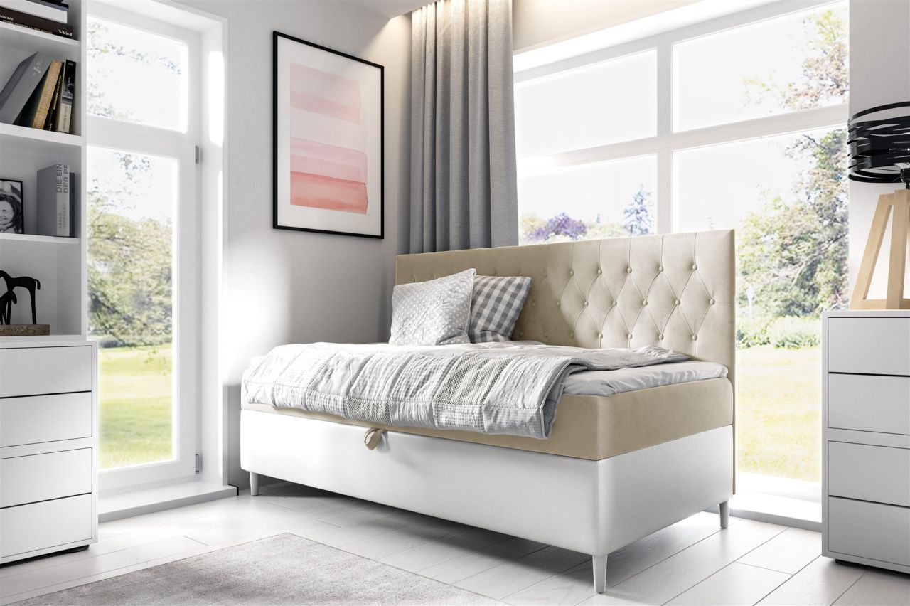 Boxspringbett Gästebett Kinderbett FINJA Nr.2 80x200cm Weiss-Beige