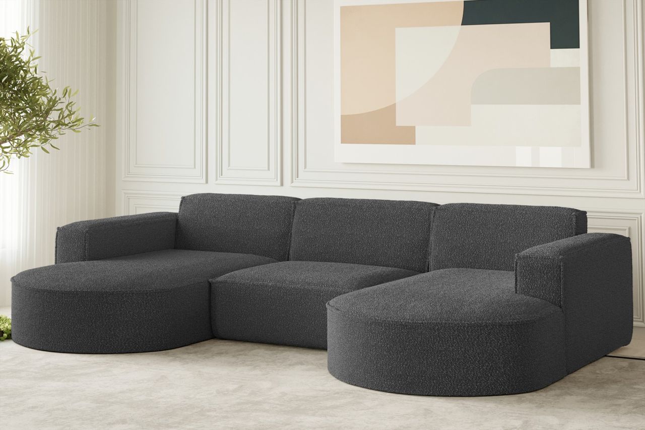 Wohnlandschaft U-Form Sofa PALMA in Stoff Ascot Graphitgrau