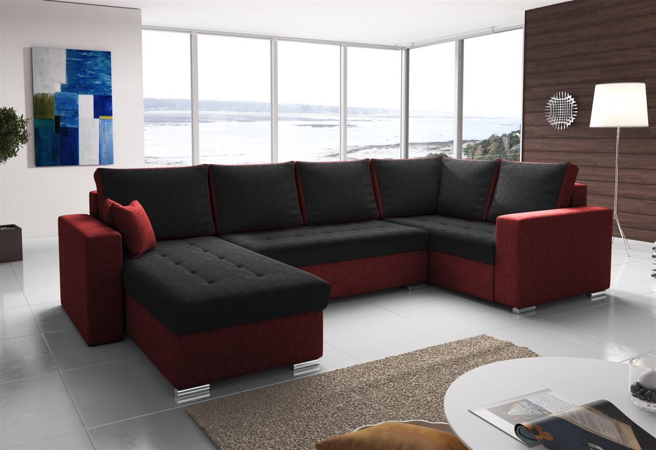 Couchgarnitur FANO mit Schlaffunktion Otto..Links Rot/ Schwarz