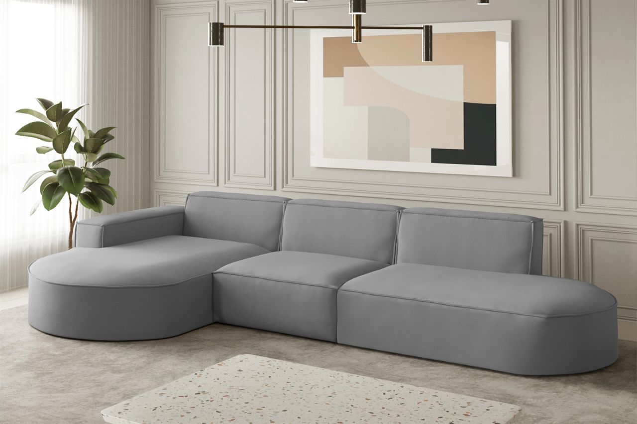 Ecksofa Designersofa PALMA in Stoff Opera Velvet Grau Ottomane Links