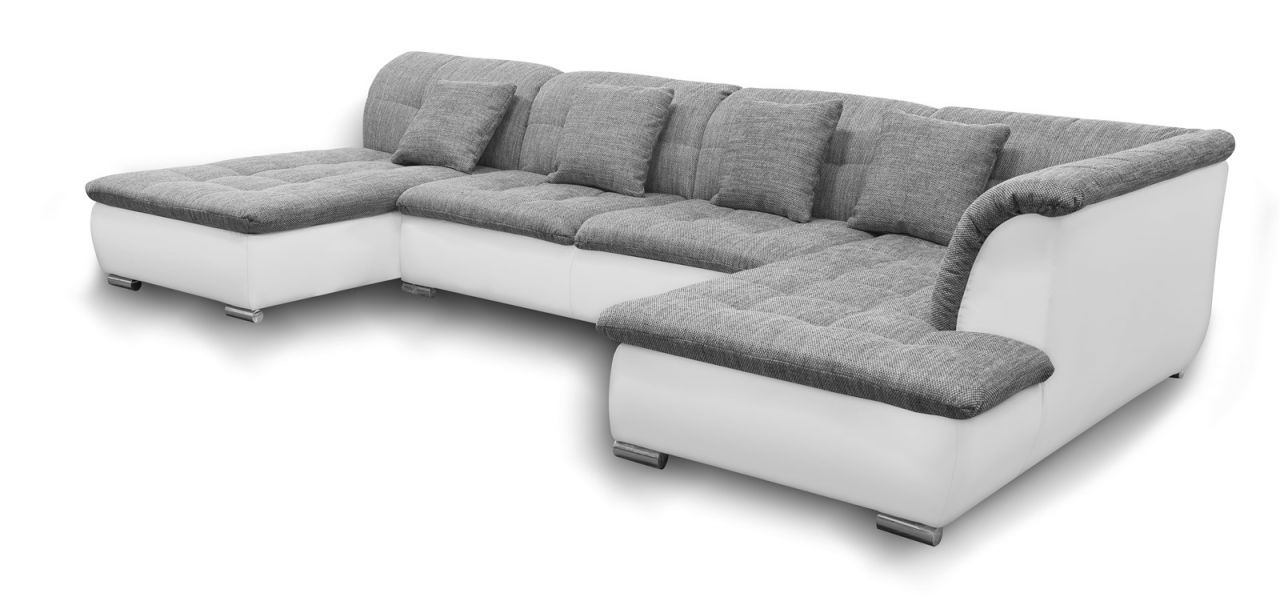 Couchgarnitur NICOLE ohne Schlaffunktion Ottomane Links Grau/Weiß