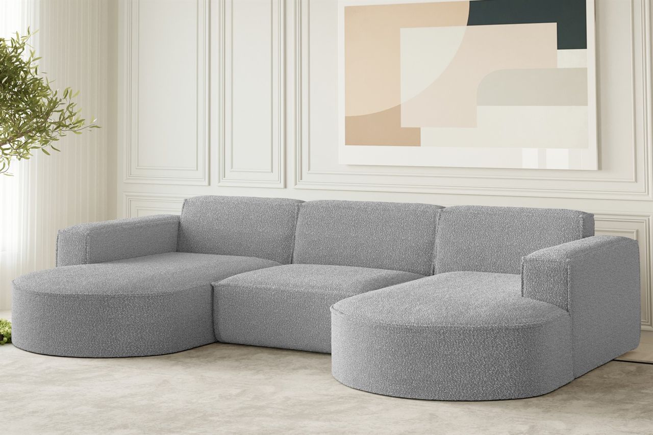 Wohnlandschaft U-Form Sofa PALMA in Stoff Ascot Taupe