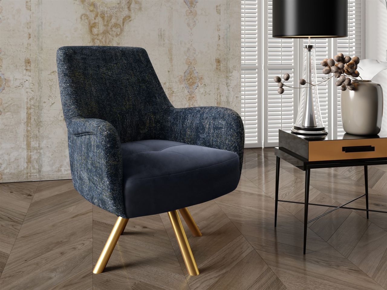Sessel Drehsessel VALERIE in Stoff Touch Me und Elisa Velvet Dunkelblau