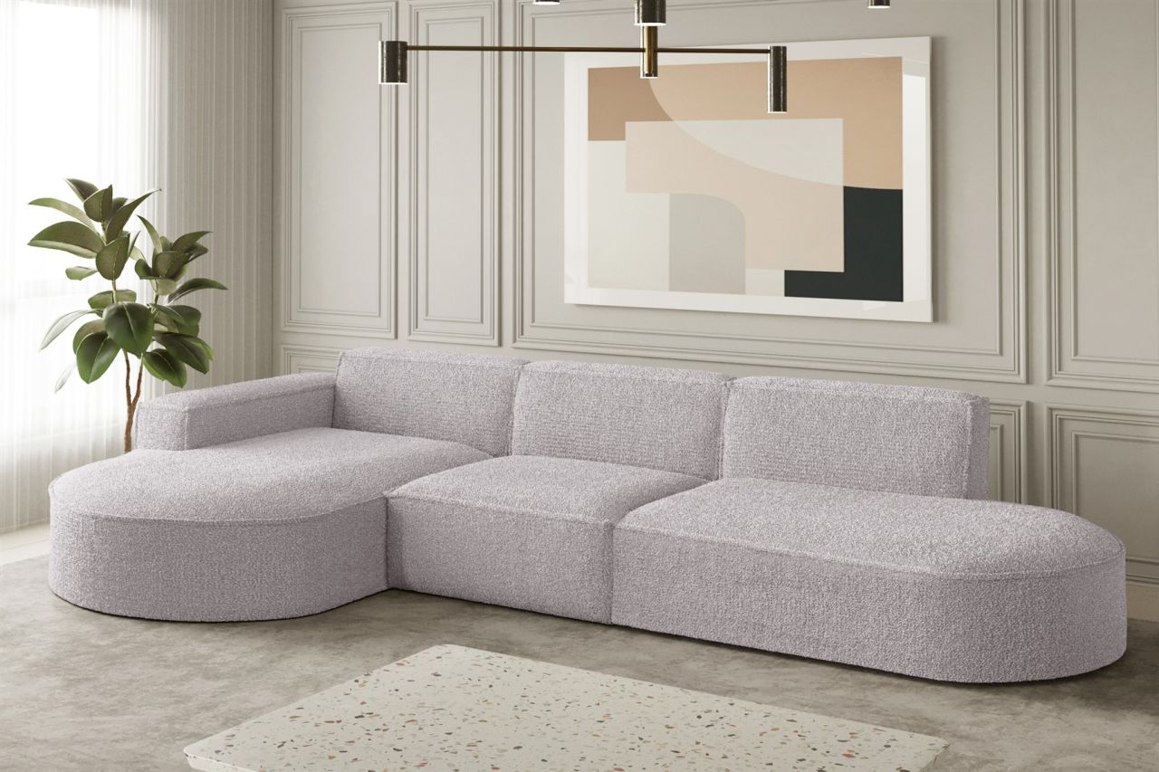 Ecksofa Designersofa PALMA in Stoff Ascot Rose Ottomane Links