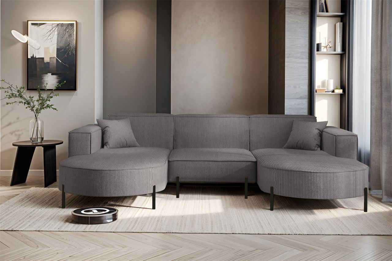 Wohnlandschaft U-Form Sofa VALENCIA in Stoff Scala Grau