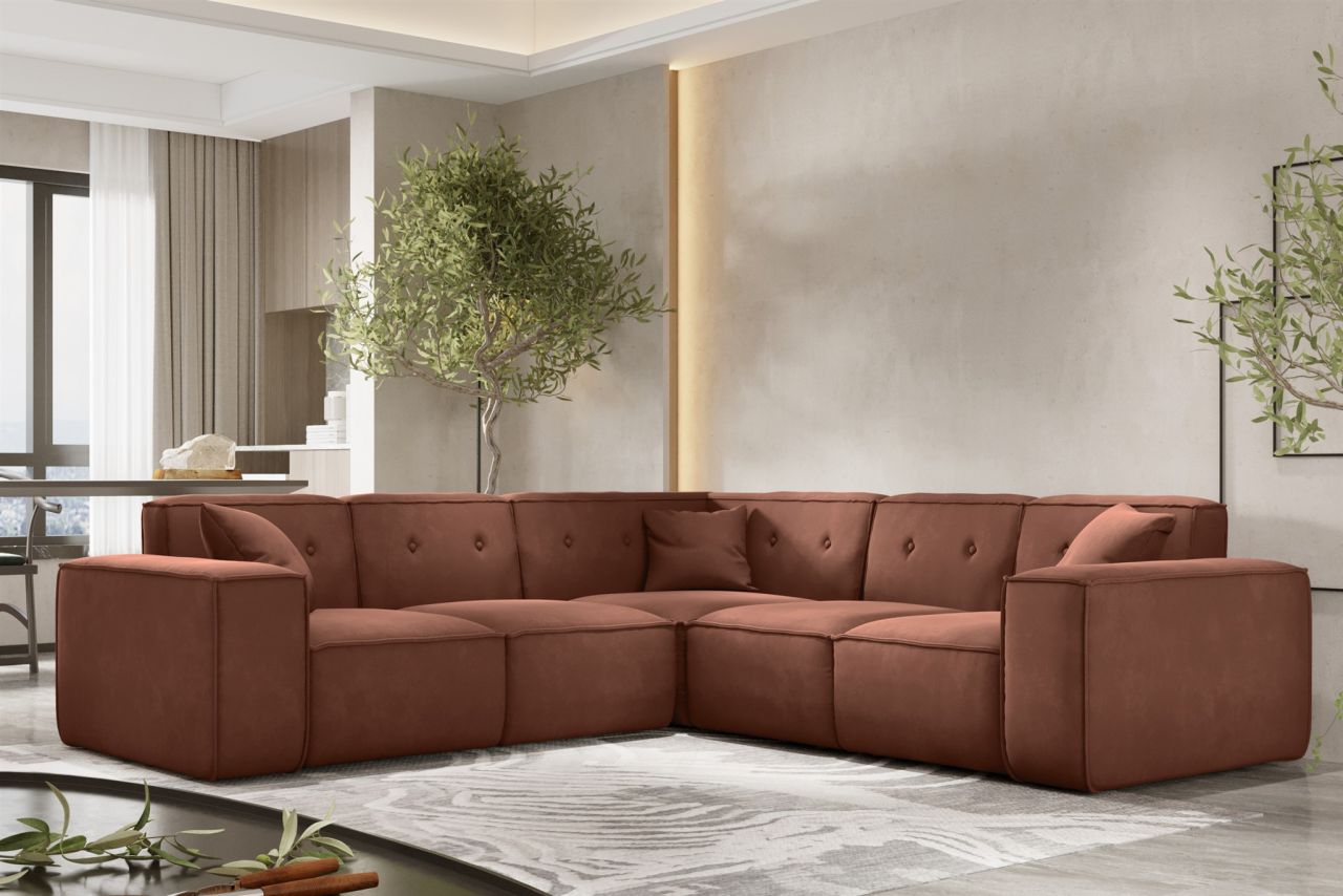 Ecksofa Designersofa CESINA in Stoff Opera Velvet Braun Seite Universal