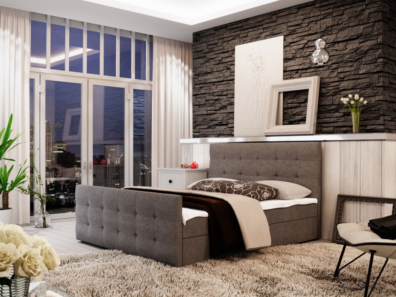 Boxspringbett Bett HUGO -Variante B- 180x200cm Grau inkl.Bettkasten