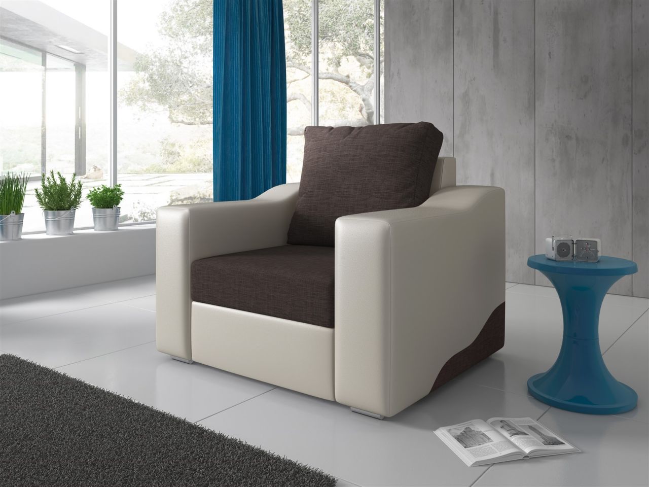 Sessel Polstersessel COLLIN in Weiss / Braun