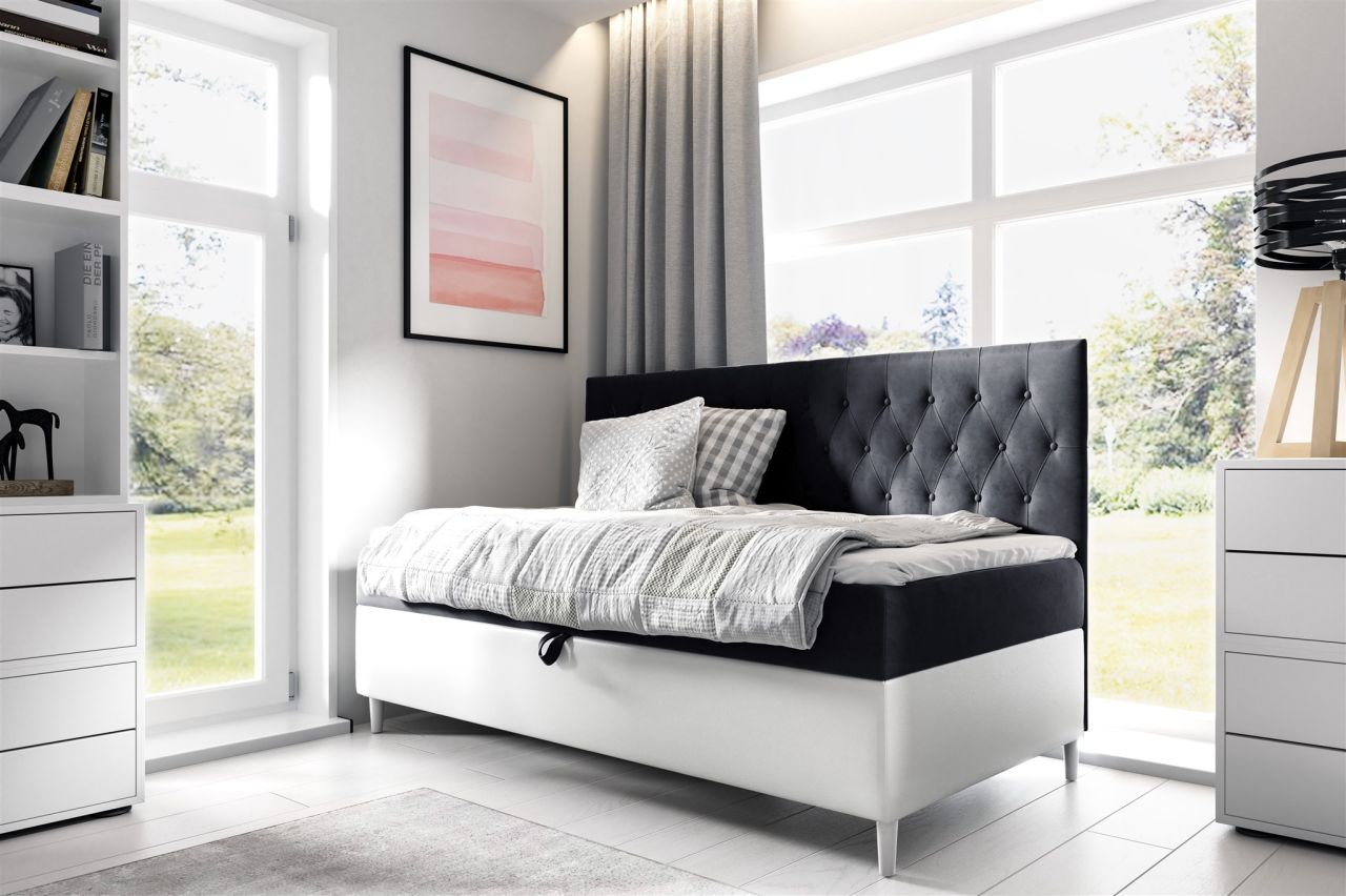 Boxspringbett Gästebett Kinderbett FINJA Nr.2 80x200cm Weiss-Schwarz