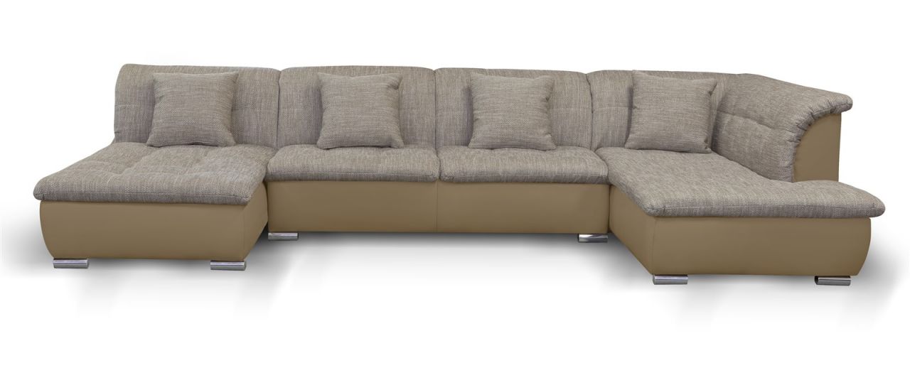 Couchgarnitur NICOLE mit Schlaffunktion Ottomane Links Sand/Cappuccino