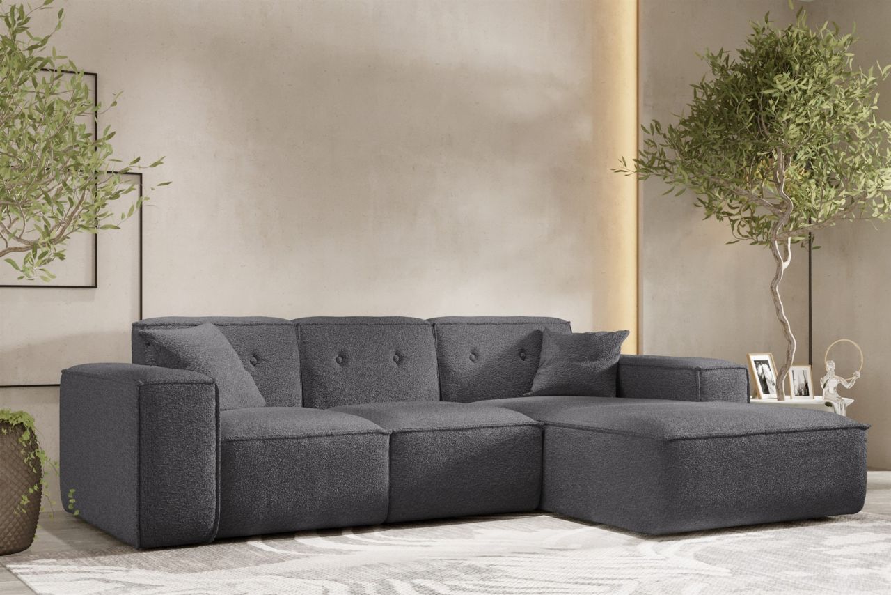 Ecksofa Designersofa CESINA Stoff Ascot Bukla Grafit Ottomane Rechts