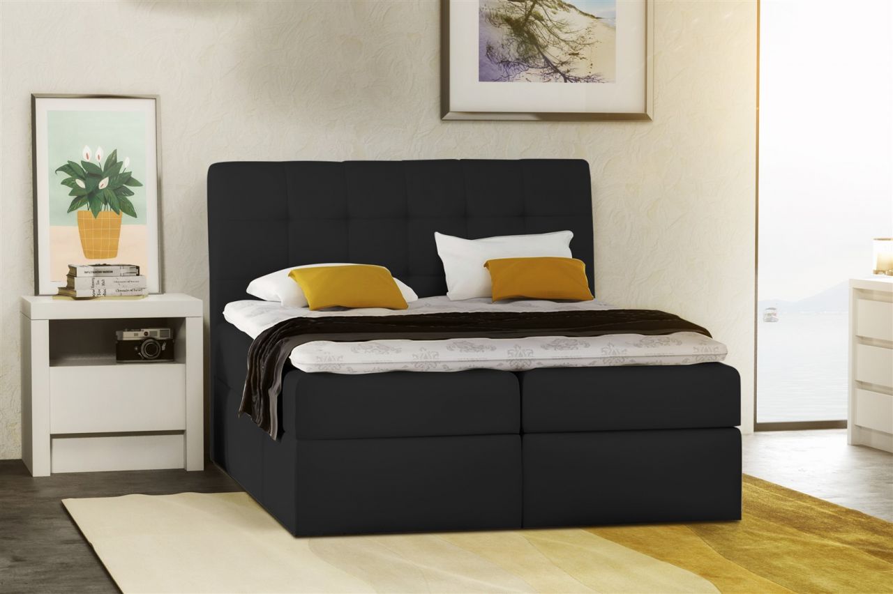 Boxspringbett Schlafzimmerbett TURIN Kunstleder Schwarz 100x200 cm