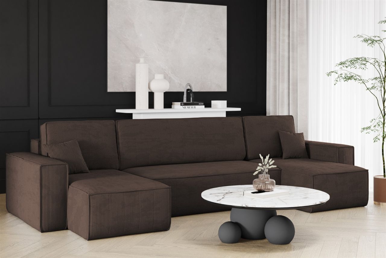 Wohnlandschaft Schlafsofa Sofa MARIS Stoff Poso Braun