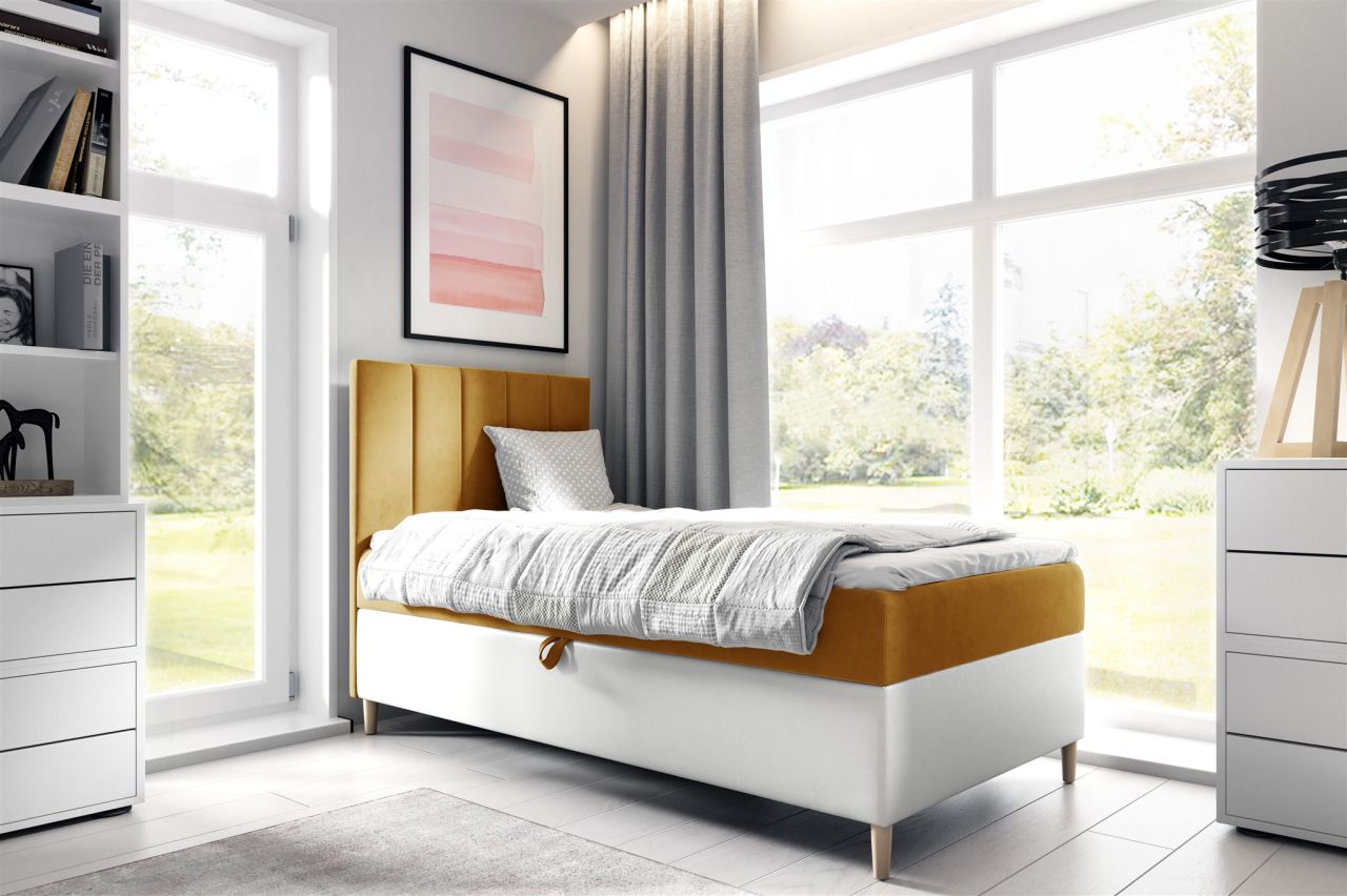 Boxspringbett Gästebett Kinderbett HELVI Nr.1 90x200cm Weiss-Gelb