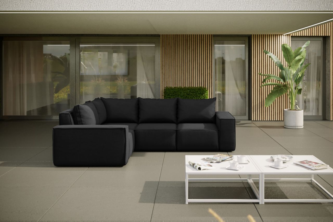 Garten Ecksofa GARDENT wetterfester Stoff NXL Schwarz kurzer Schenkel Links