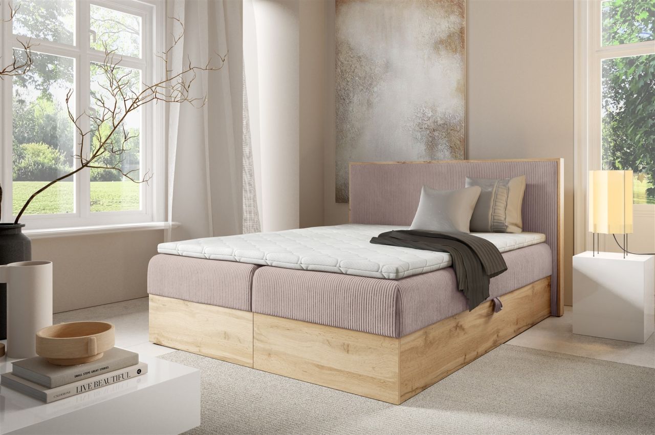 Boxspringbett Schlafzimmerbett ROLAND 160x200cm in Stoff Lincoln Rosa