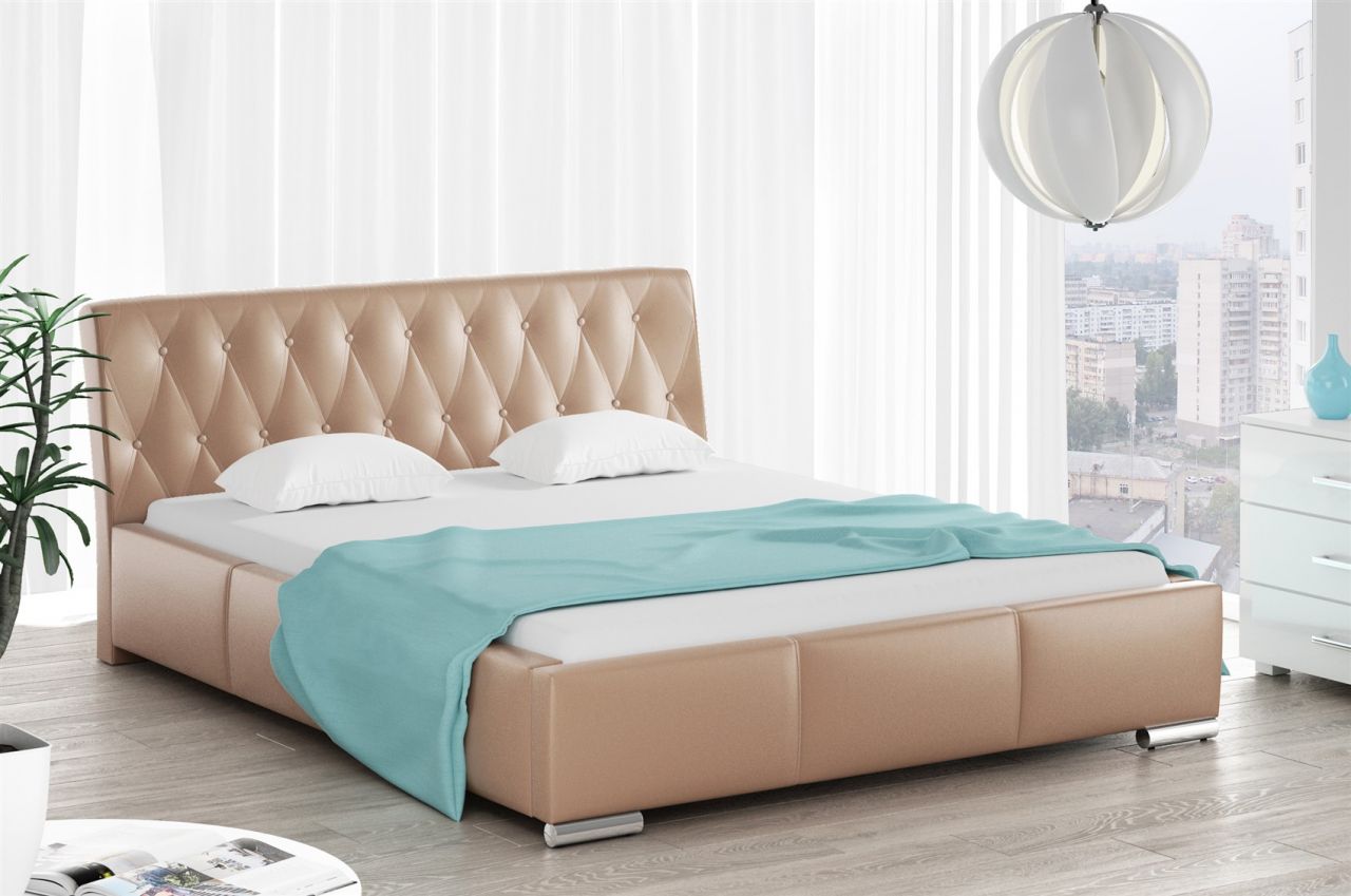 Polsterbett Bett Doppelbett THORE Kunstleder Cappuccino 140x200cm