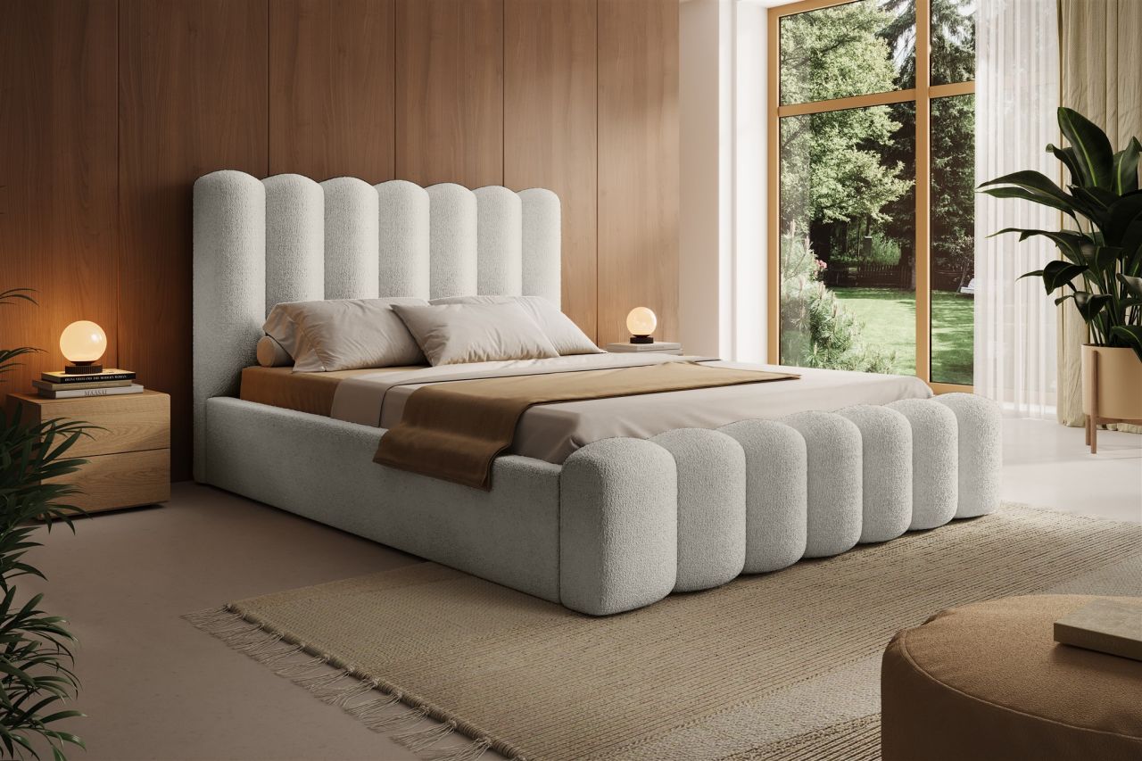 Polsterbett Bett MACON 140x200cm Komplettset in Stoff Ascot Beige / Speed
