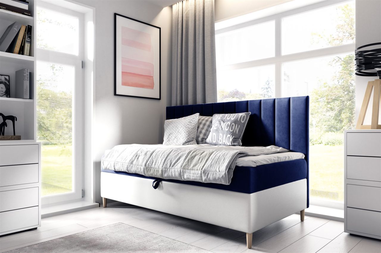 Boxspringbett Gästebett Kinderbett HELVI Nr.2 100x200cm Weiss-Blau