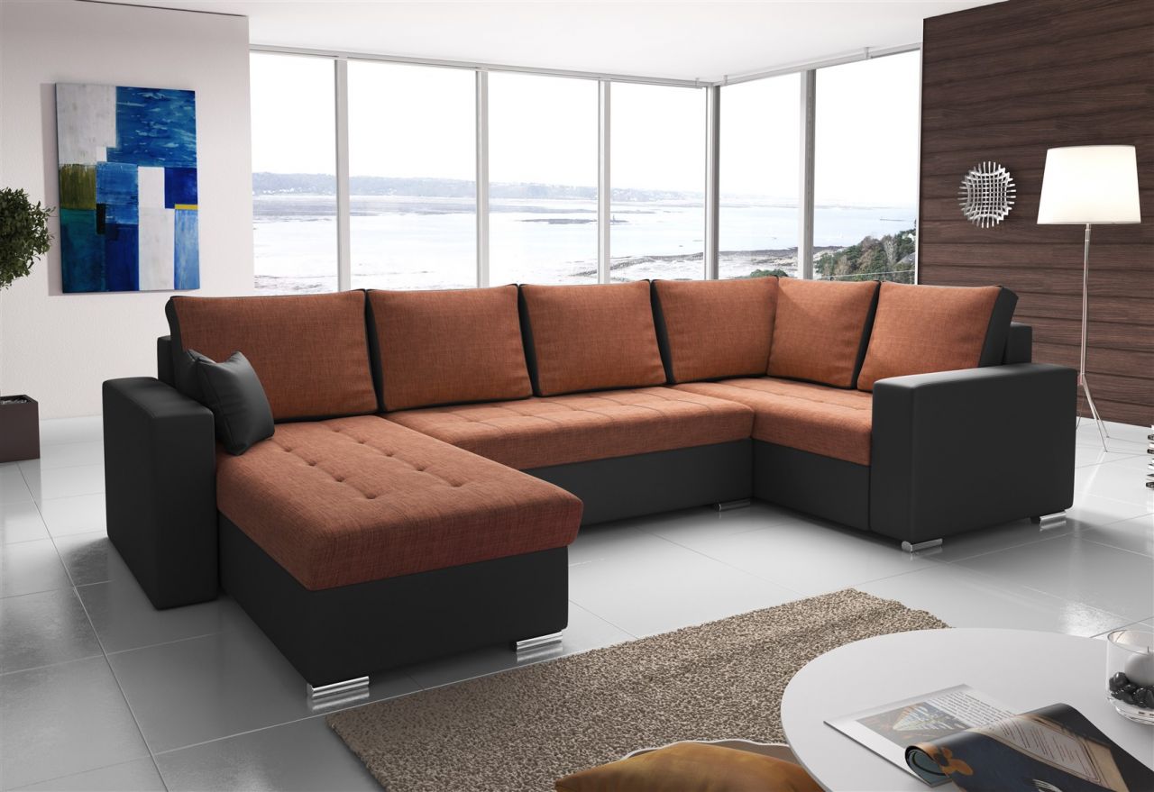 Couchgarnitur FANO mit Schlaffunktion Otto..Links Schwarz/Dunkelorange