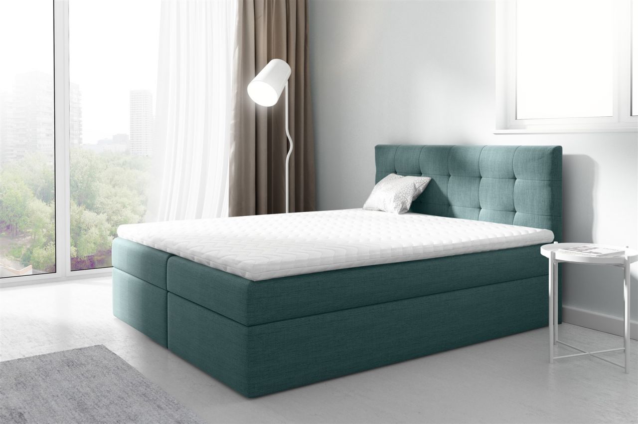 Boxspringbett Schlafzimmerbett PARLA 180x200cm Stoff Meeresgrün