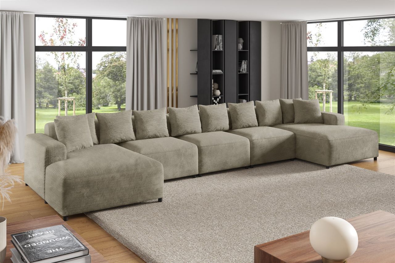Wohnlandschaft Sofa U-Form Designersofa MEGAN XL in Stoff Poso Beige