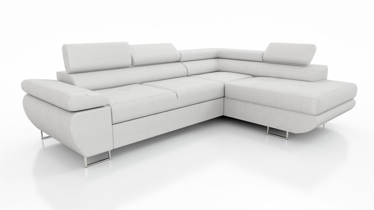 Couchgarnitur ELON Stoff Hellbeige mit Schlaffunktion Ottomane Rechts