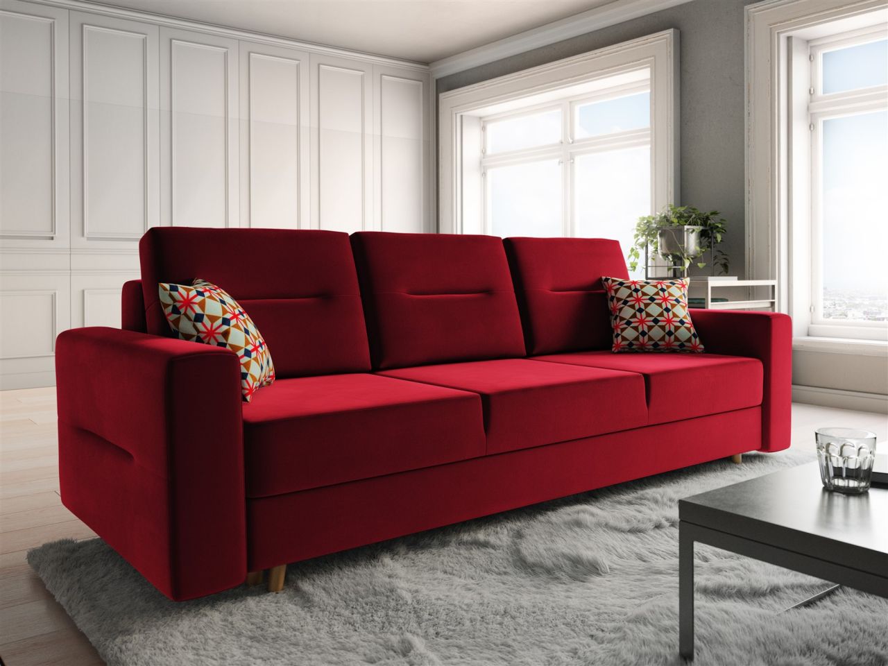 Sofa 3-Sitzer BELMIRA mit Schlaffunktion Rot