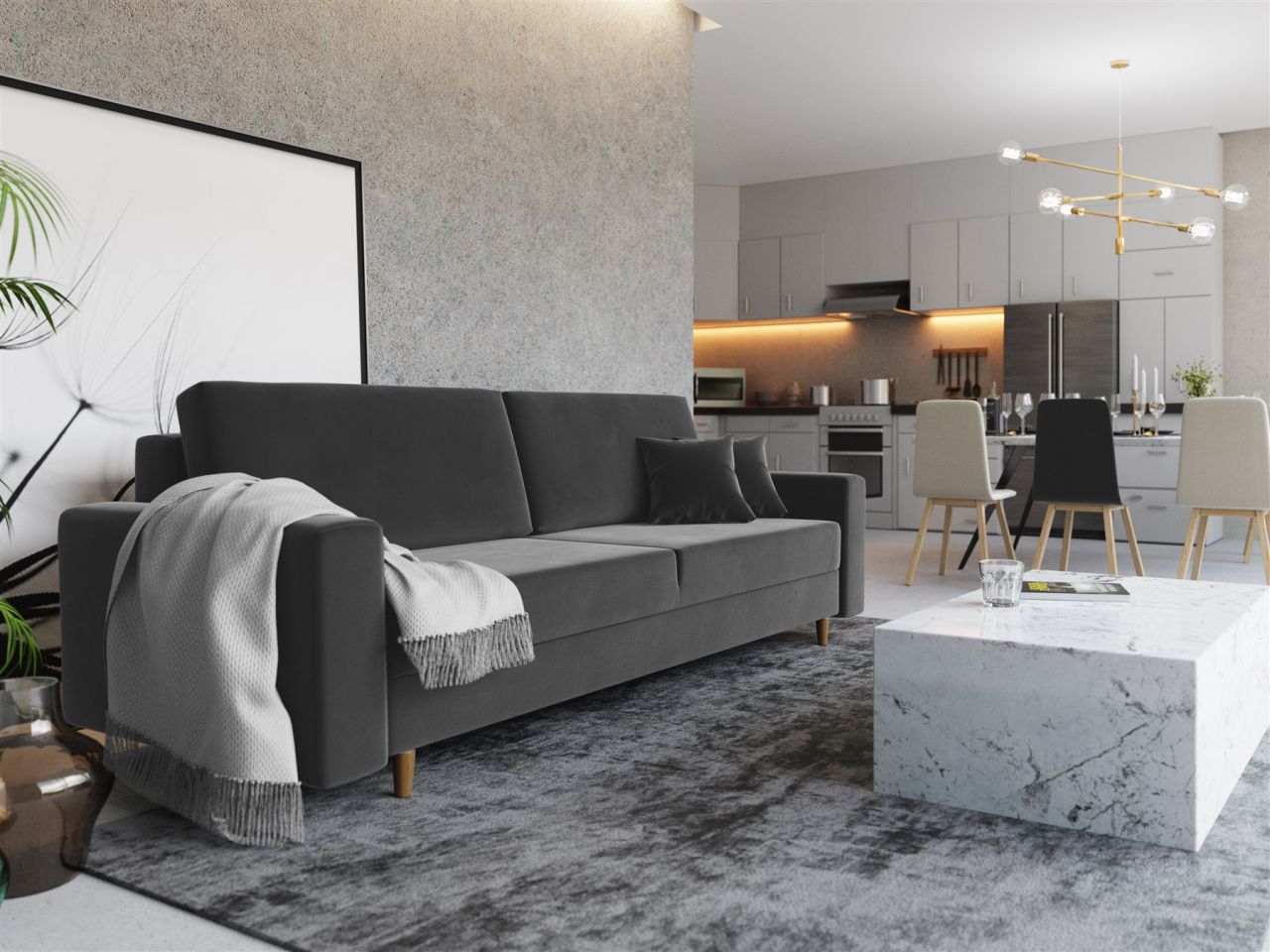 Sofa 3-Sitzer BELLA mit Schlaffunktion Grau